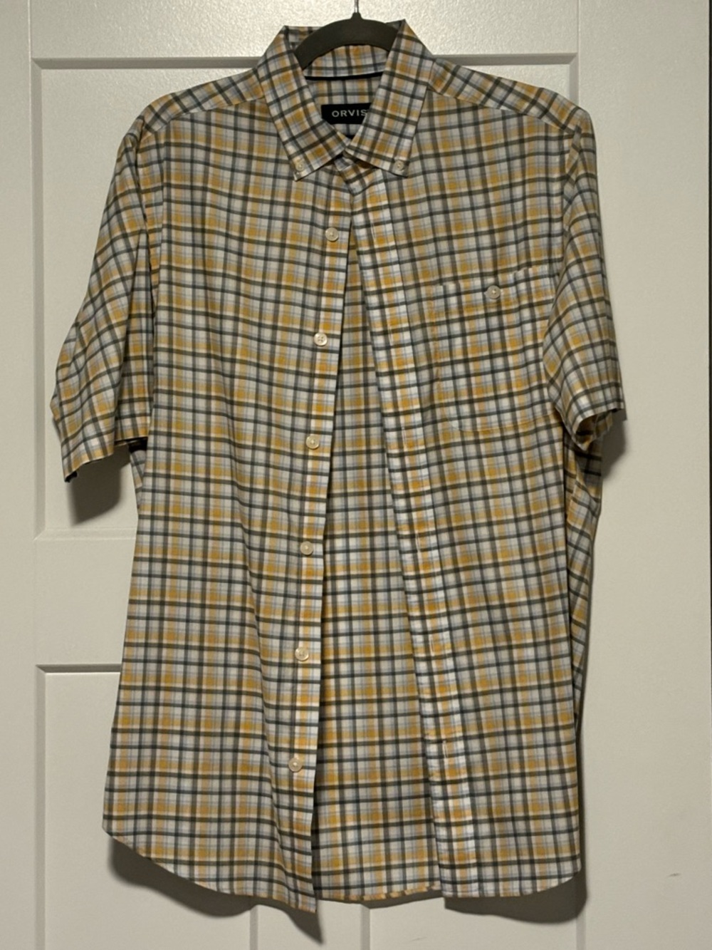 Orvis Short-Sleeve Plaid Button-Down in Yellow and Gray